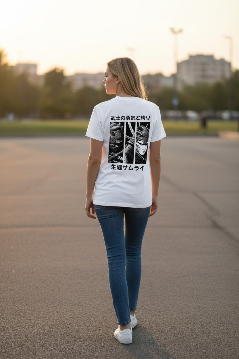 Unisex-Shirt Ronin von Banpuku, hochwertiges Premium-Shirt in dunkler Farbe, mit modernem Schnitt und Logo auf der Brust.