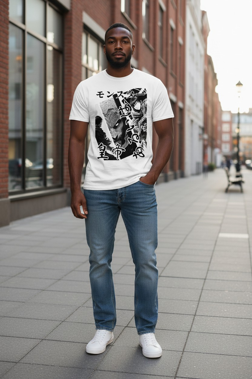 Herren- und Damen-Unisex-Shirt von Banpuku, Tenno Premium Shirt, mit modernem Design und bequemer Passform, auf weißem Hintergrund.