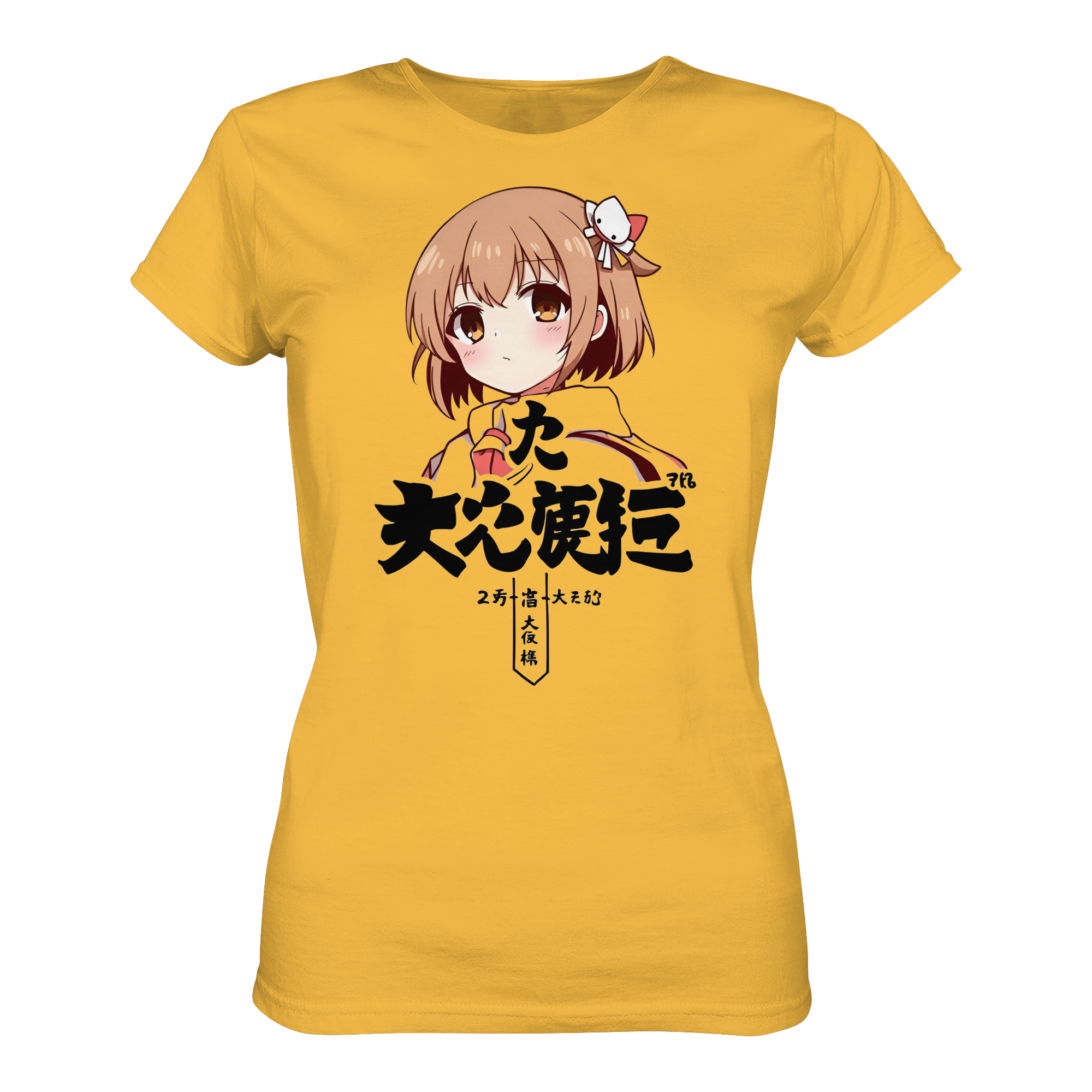 Herren- und Damenshirt von Banpuku, goldfarben, vorne sichtbar, hochwertiges Damen Premium-Shirt, bequemes Damen-Lady-Shirt