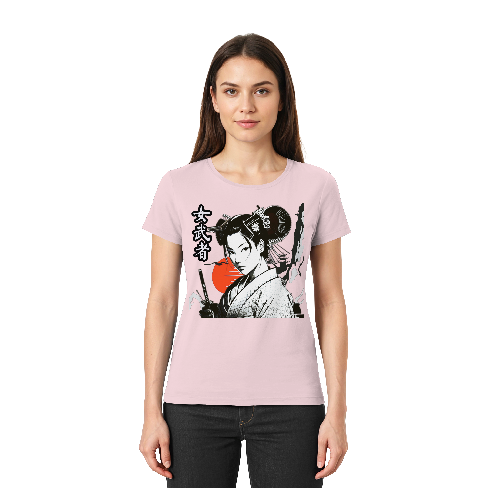 Onna-Bugeisha Damen Premium Shirt in Orchidee-Pink, Vorderansicht, hochwertiges Lady-Shirt von Banpuku