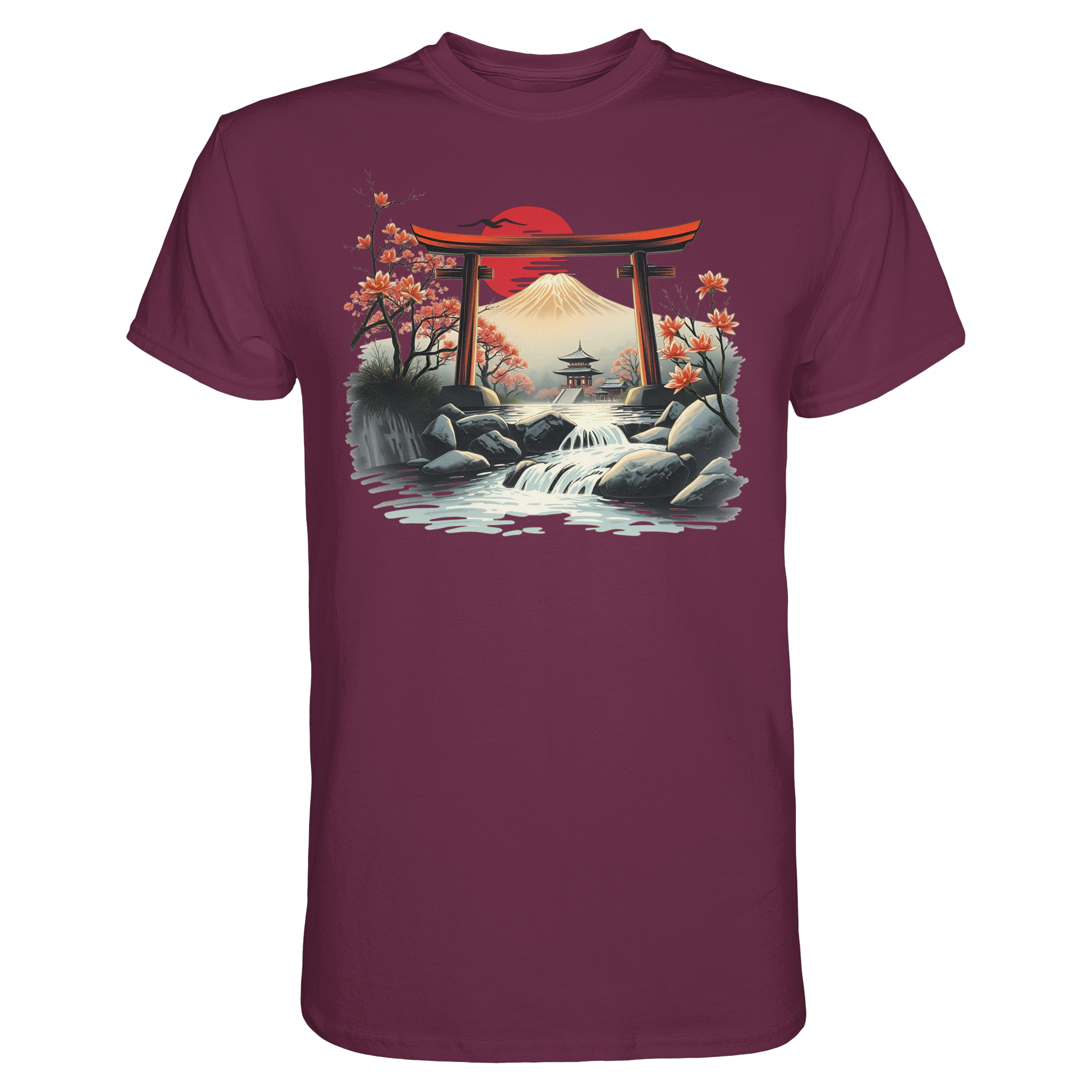 Unisex-Baumwoll-T-Shirt von Banpuku, burgunderrot, mit schlichtem Frontdesign, bequemes Premium-Shirt für Alltag.